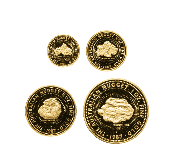 澳洲金塊金幣4枚套（精製）1987年發行15,000枚，附保固卡及原裝錶殼